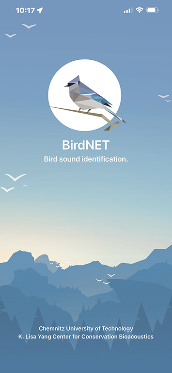 BirdNETアプリのホーム画面、鳥の音声識別機能を提供。