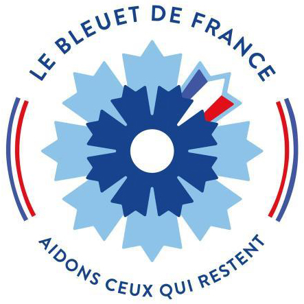 フランスのブルーエットのロゴ。青い花の形で、中央に白い円、周囲に赤と青の帯がある。